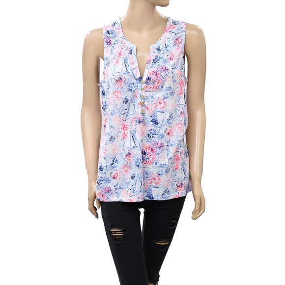 Lilly Pulitzer Essie Sea To Shining Sea Printed Tank Top Smocked XXS NEW 267702 - Picture 3 of 6